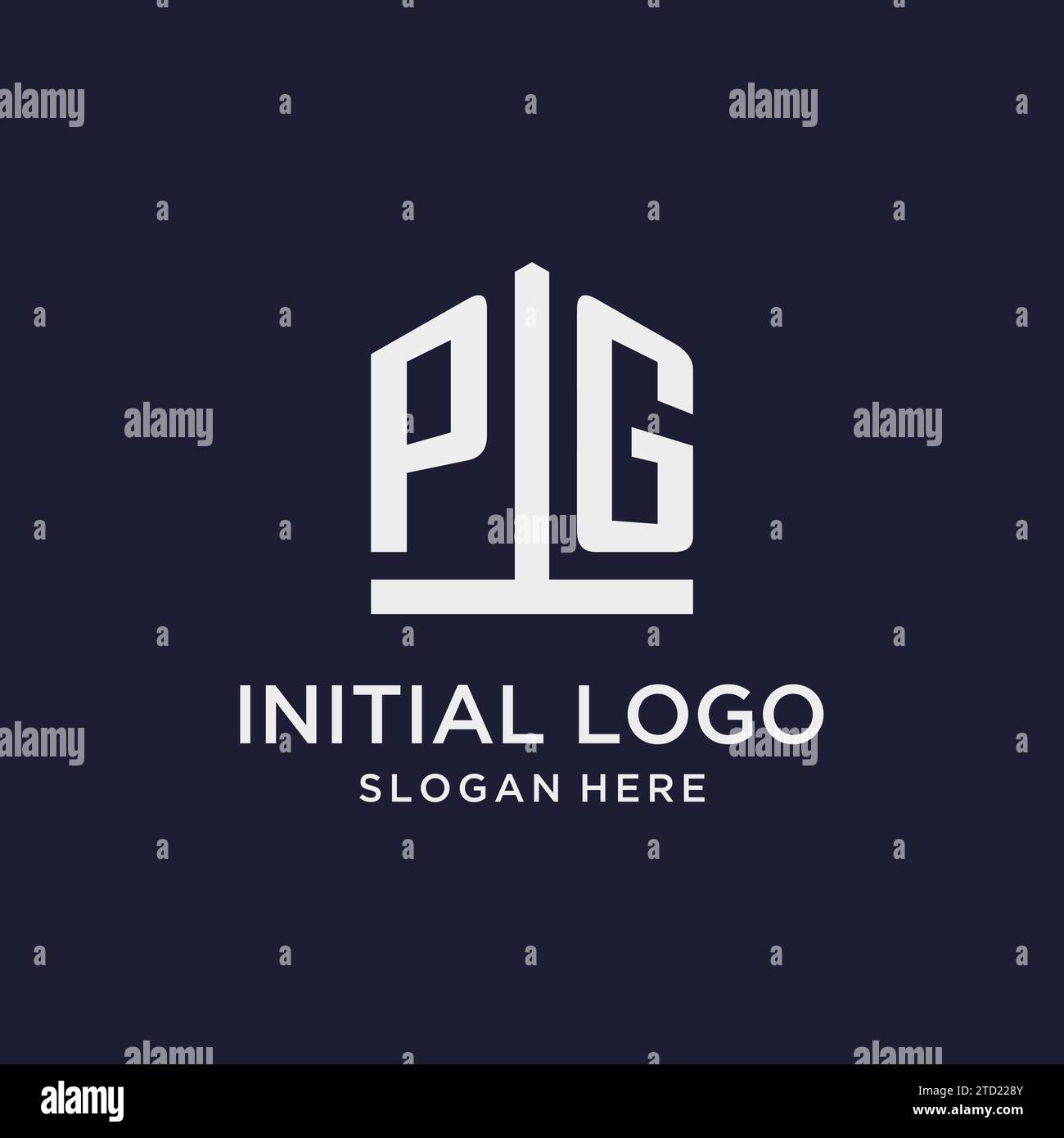 PG initial monogram logo design with pentagon shape style design ideas Stock Vector
