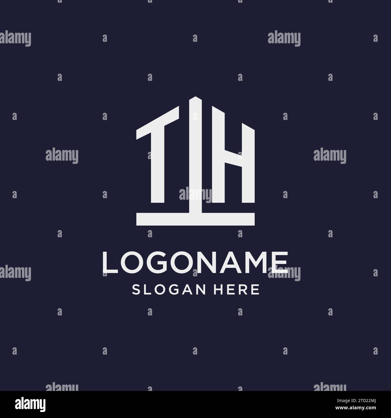 TH initial monogram logo design with pentagon shape style design ideas Stock Vector