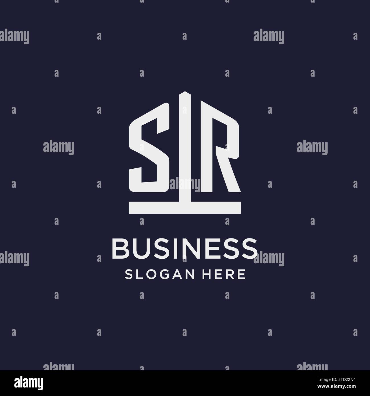 SR initial monogram logo design with pentagon shape style design ideas Stock Vector