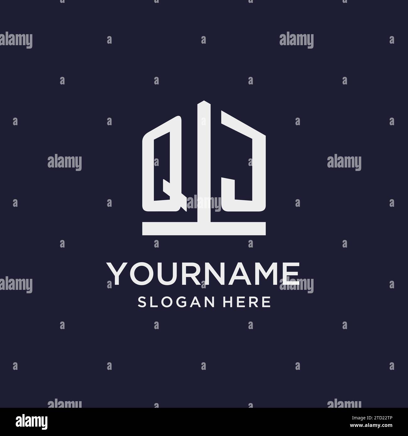 QJ initial monogram logo design with pentagon shape style design ideas ...