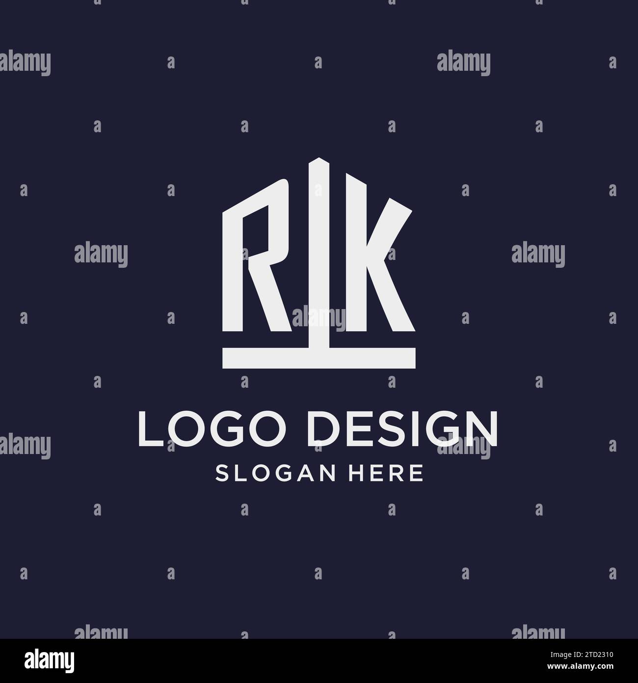 RK initial monogram logo design with pentagon shape style design ideas Stock Vector