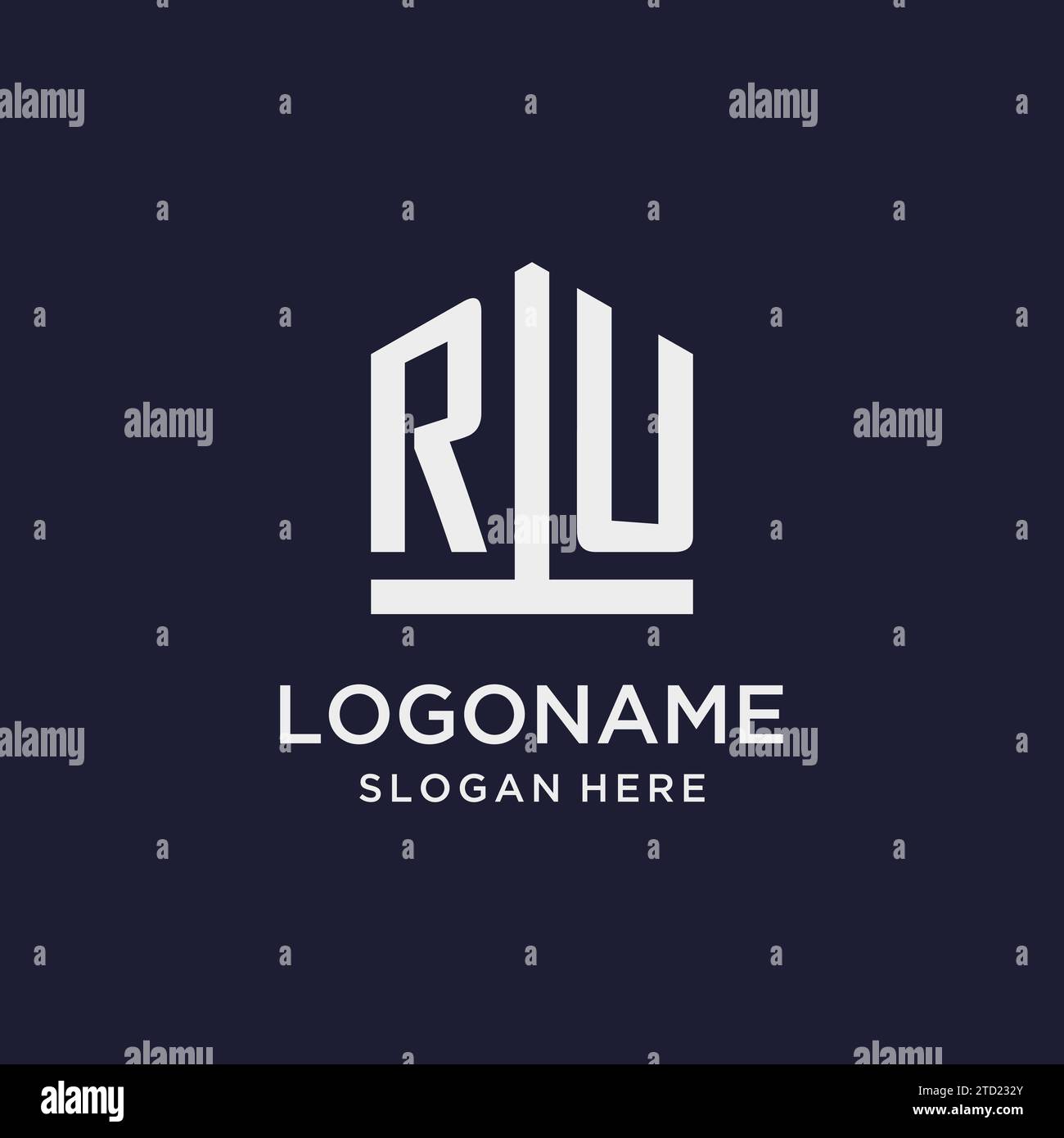 RU initial monogram logo design with pentagon shape style design ideas Stock Vector