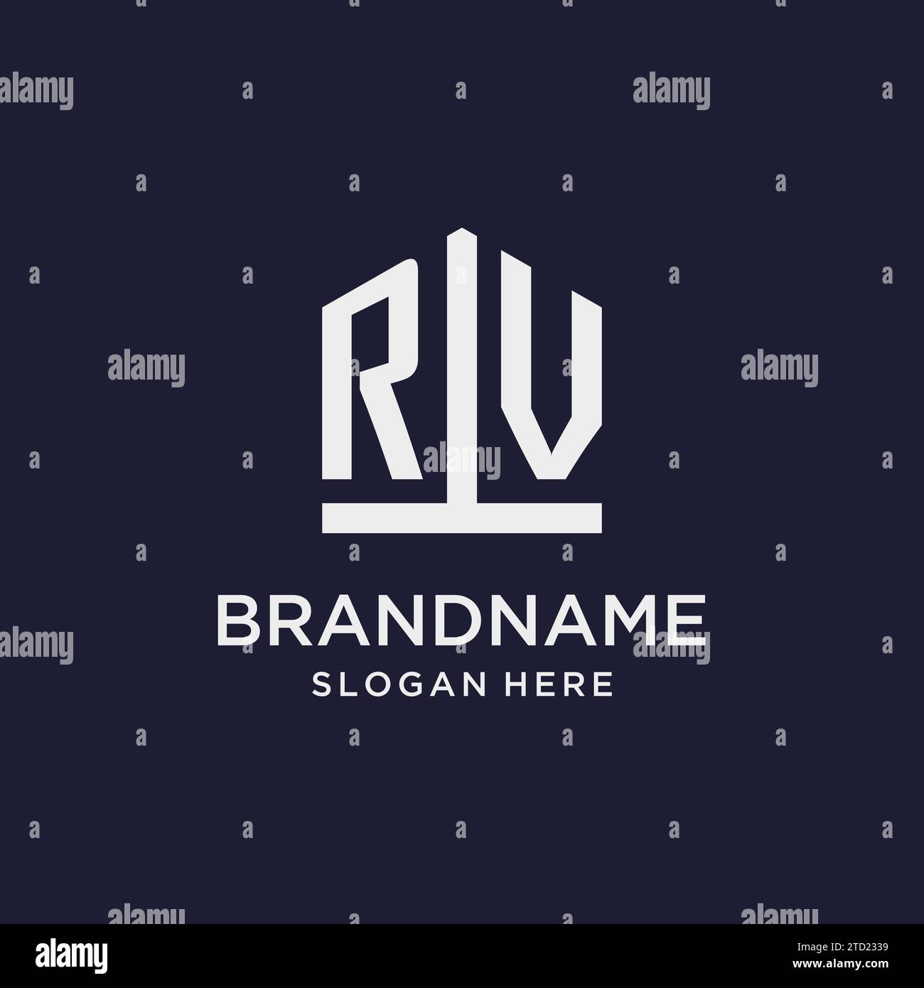 RV initial monogram logo design with pentagon shape style design ideas Stock Vector