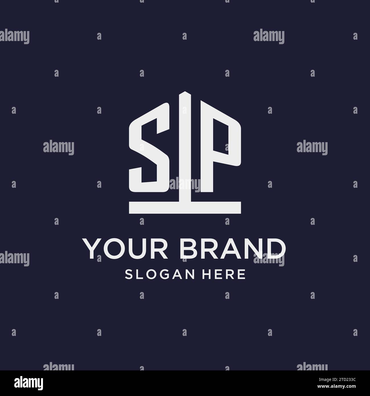 SP initial monogram logo design with pentagon shape style design ideas Stock Vector