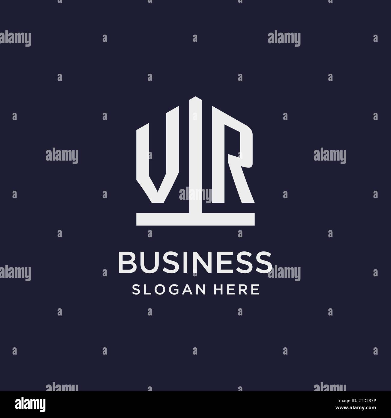 VR initial monogram logo design with pentagon shape style design ideas Stock Vector
