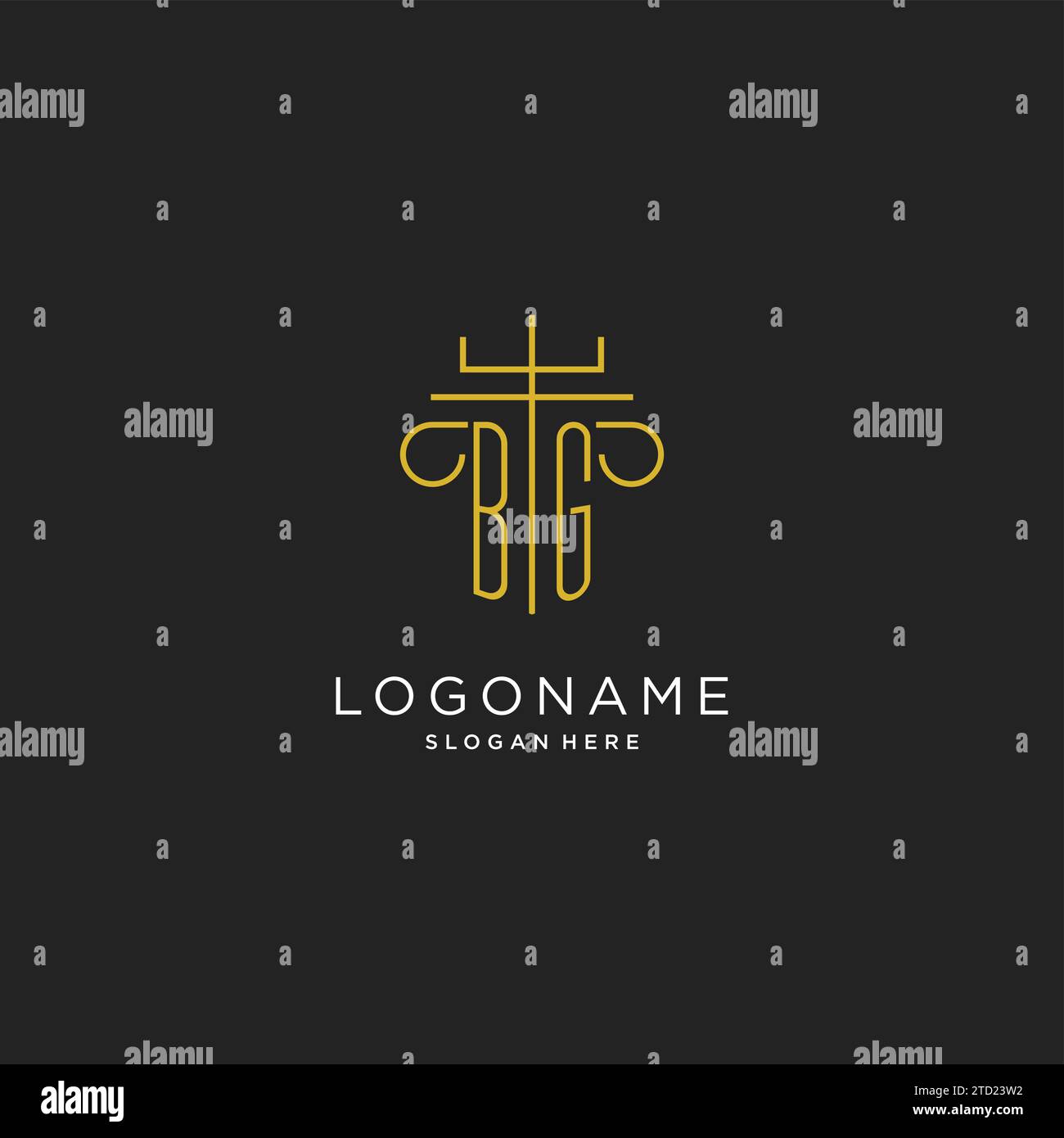 BG initial with monoline pillar logo style, luxury monogram logo design ...