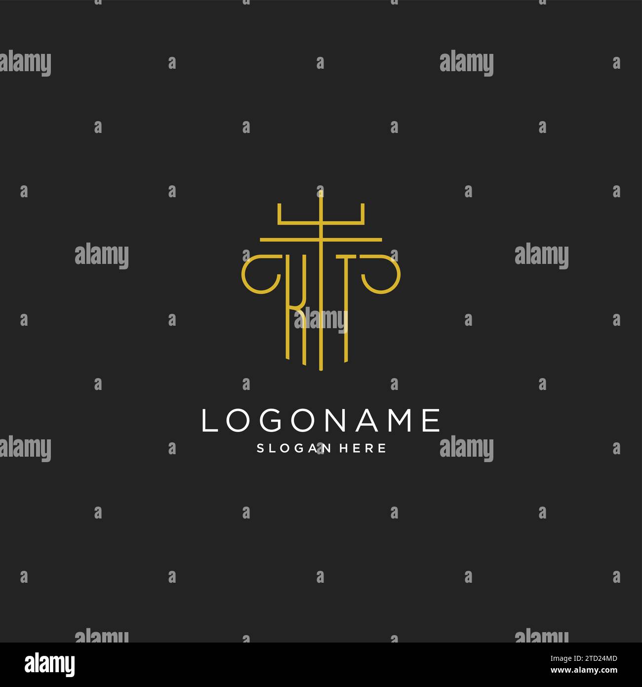 KT initial with monoline pillar logo style, luxury monogram logo design ...