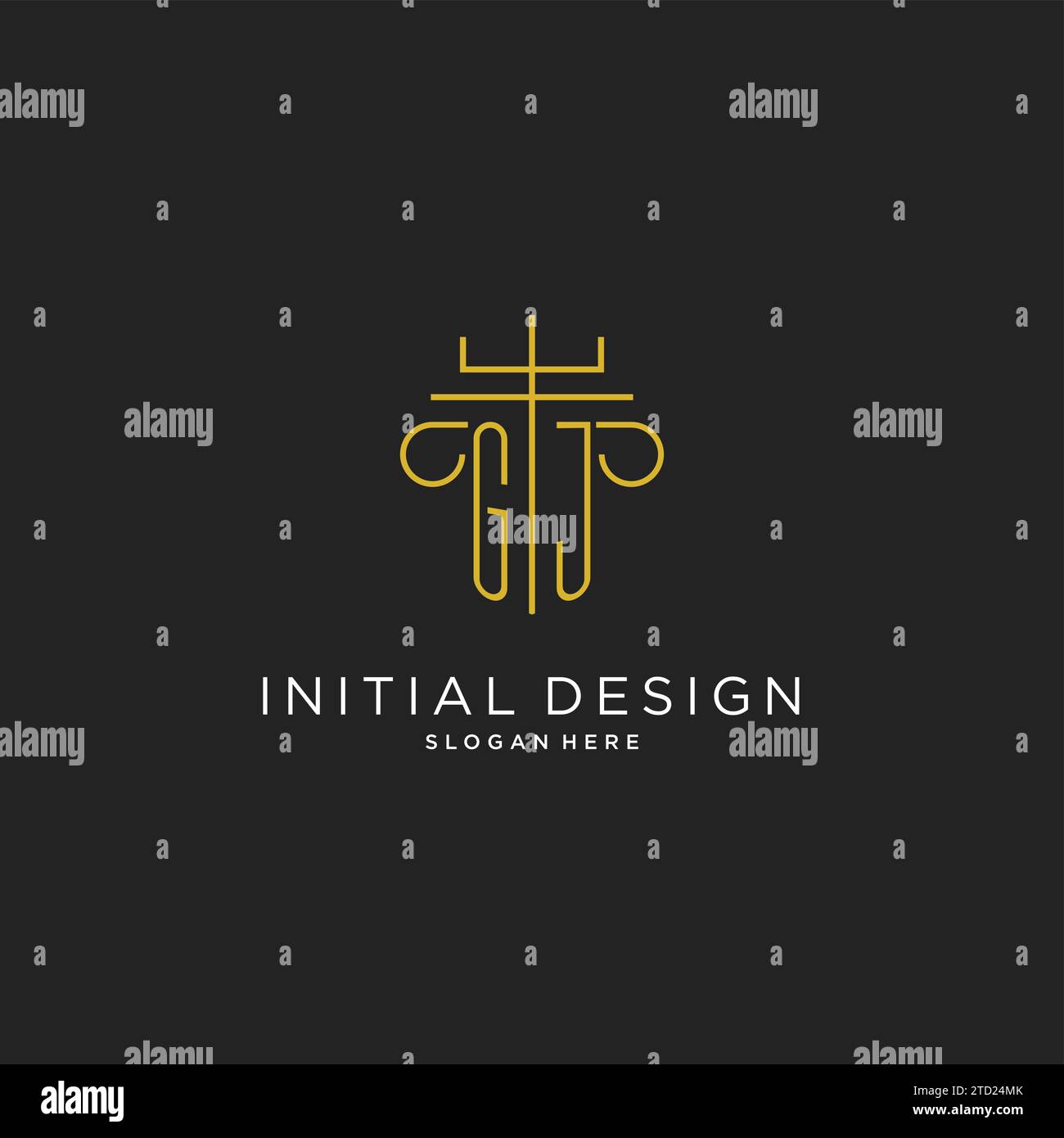 GJ initial with monoline pillar logo style, luxury monogram logo design ...