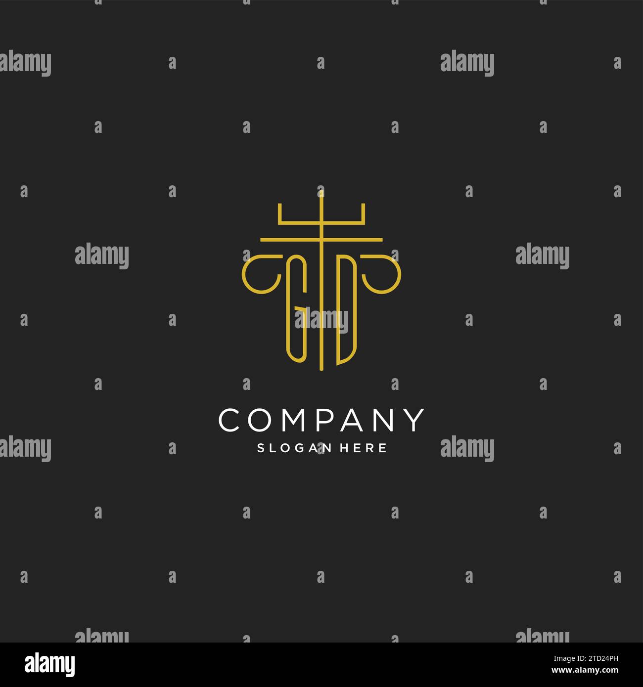 GD initial with monoline pillar logo style, luxury monogram logo design for legal firm vector graphic Stock Vector