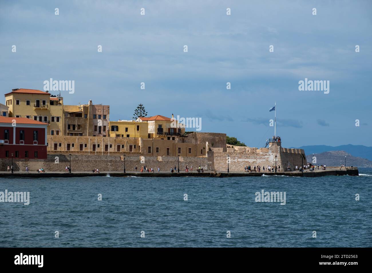 Firkas Fortress at harbor of the Old Town of Chania Crete, Greece. Revellino castle, venetian fort at seaside, summer sunny day, travel destination. Stock Photo