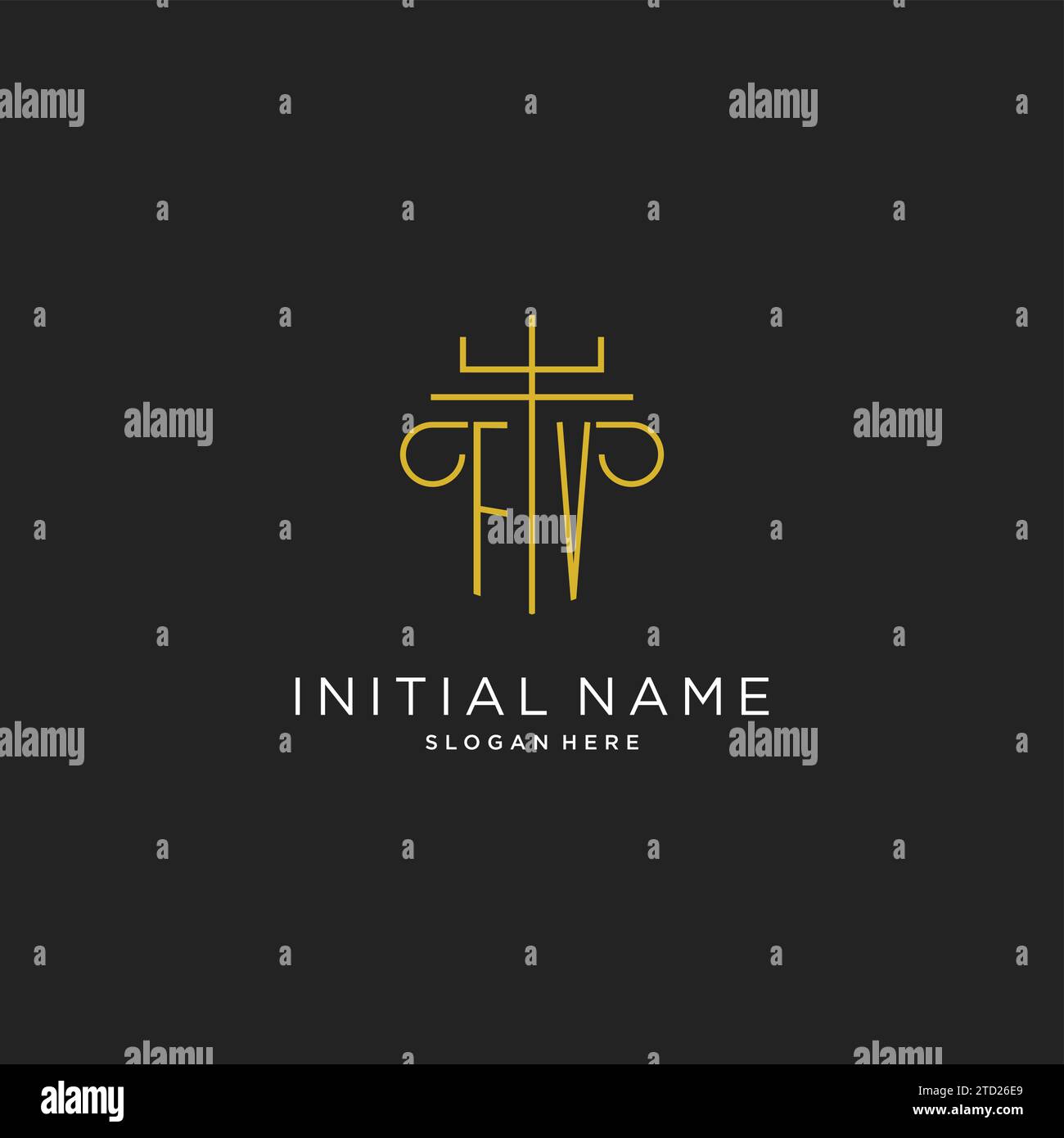 FV initial with monoline pillar logo style, luxury monogram logo design ...