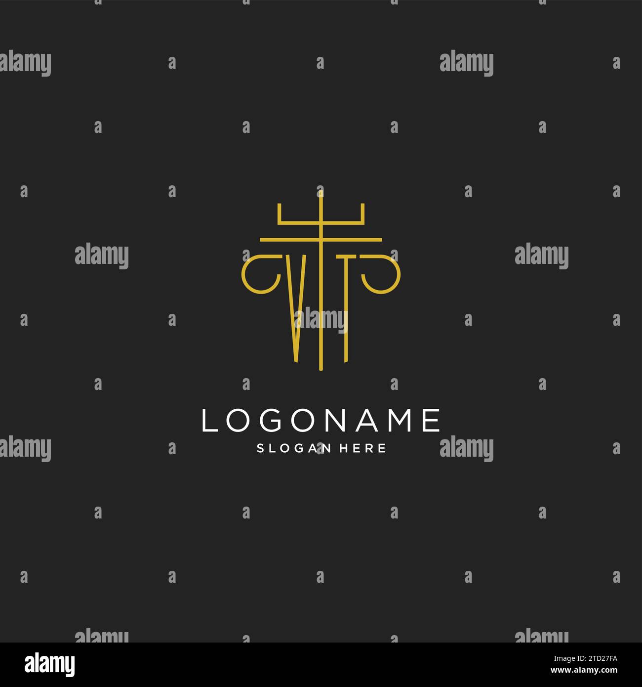 VT initial with monoline pillar logo style, luxury monogram logo design ...
