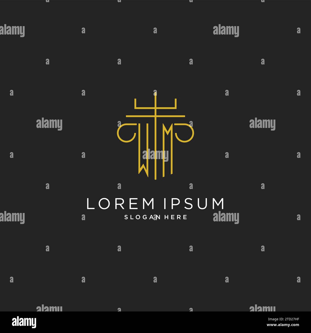 WM initial with monoline pillar logo style, luxury monogram logo design ...