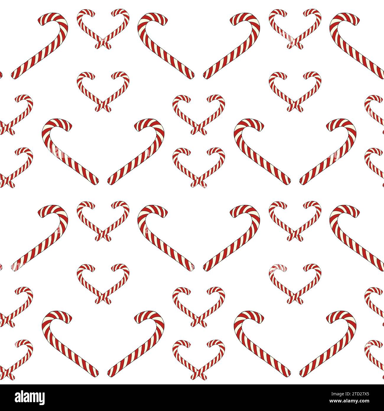 Candy canes simple seamless pattern on white background. Vector hand drawn elements for christmas design Stock Vector