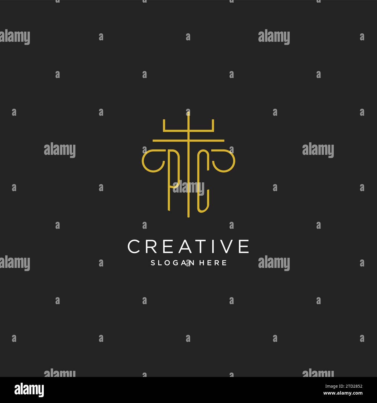PC initial with monoline pillar logo style, luxury monogram logo design ...