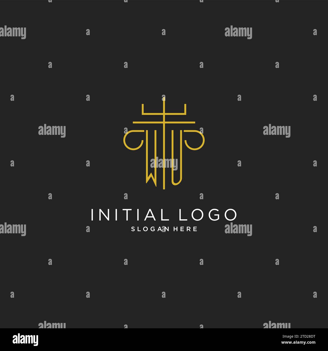 WU initial with monoline pillar logo style, luxury monogram logo design for legal firm vector graphic Stock Vector
