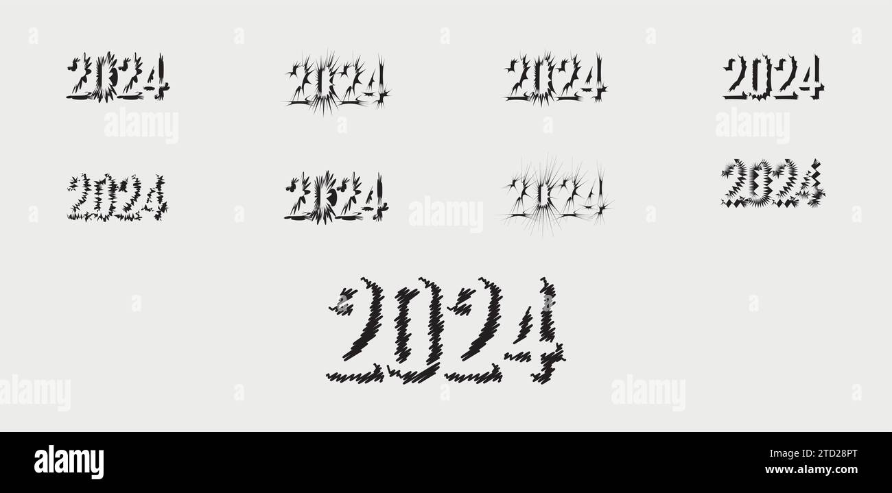 2024 Happy New Year abstract logo text design. Set of Elegant 2024