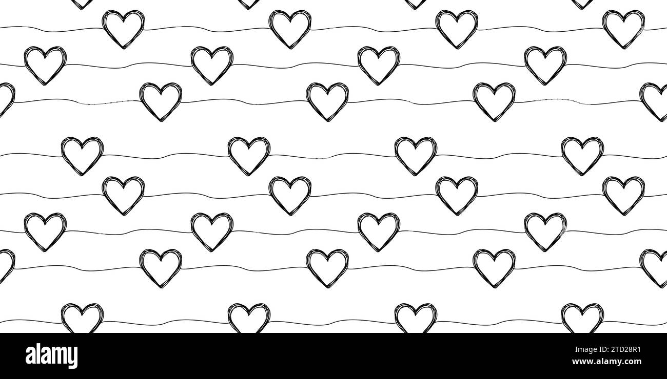 Lovely seamless pattern with hand drawn scribble hearts and stripes ...