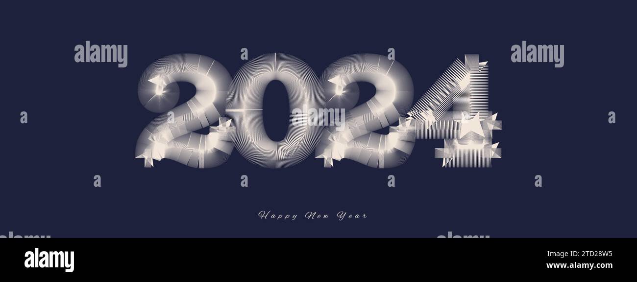 New Year 2024 shining line design typography with dark blue background vector Stock Vector