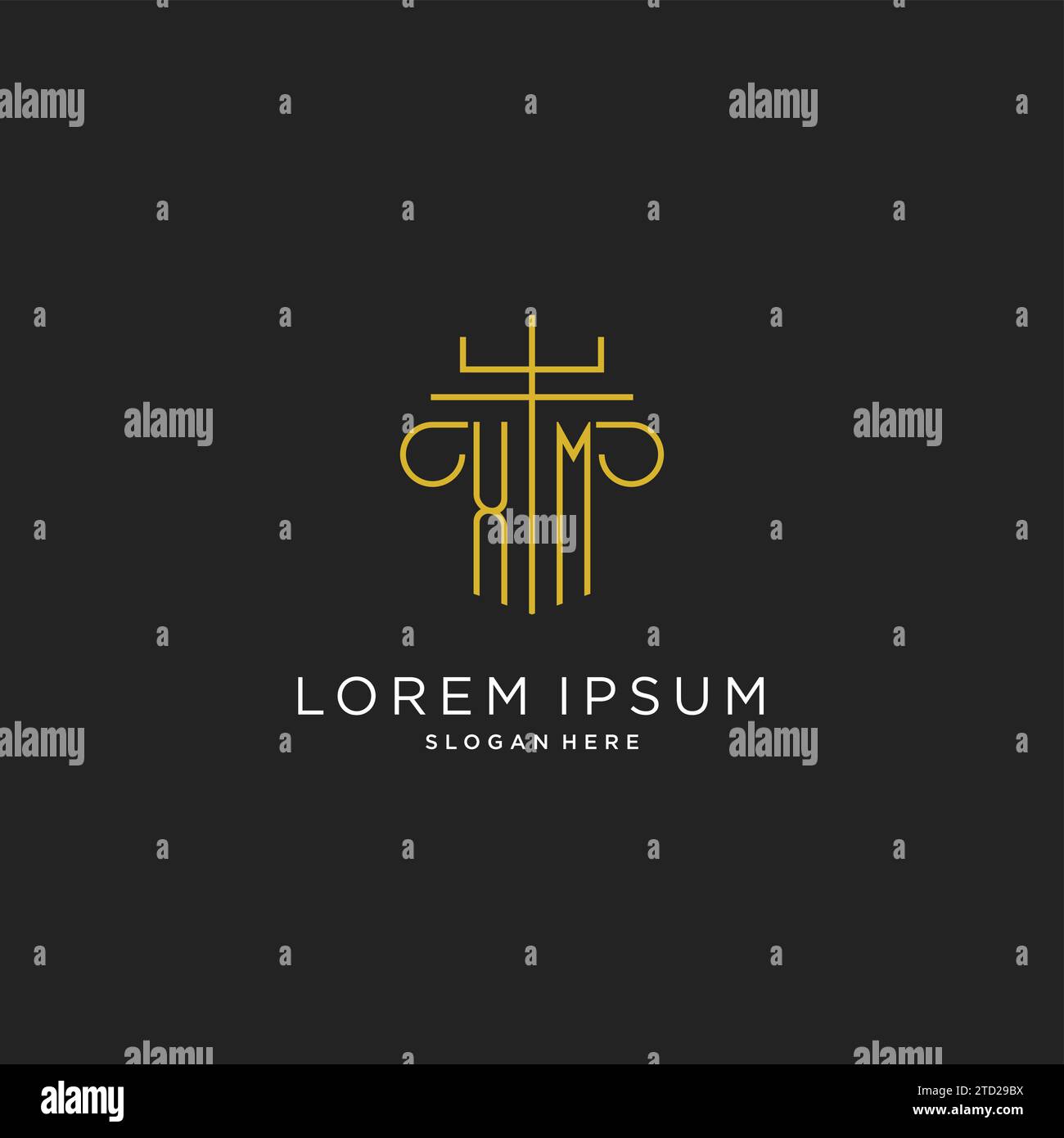 XM initial with monoline pillar logo style, luxury monogram logo design for legal firm vector graphic Stock Vector
