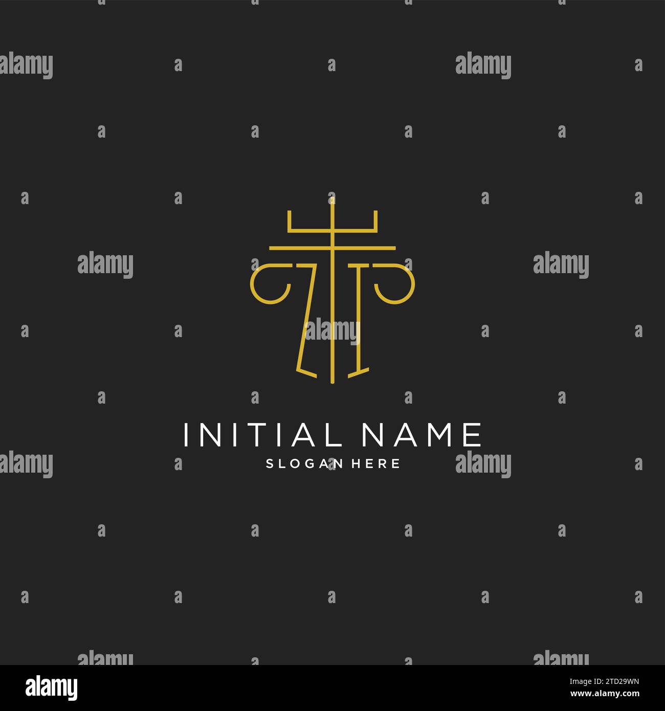 ZI initial with monoline pillar logo style, luxury monogram logo design ...