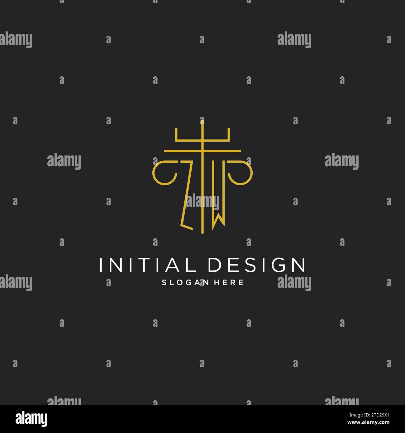 ZW initial with monoline pillar logo style, luxury monogram logo design ...