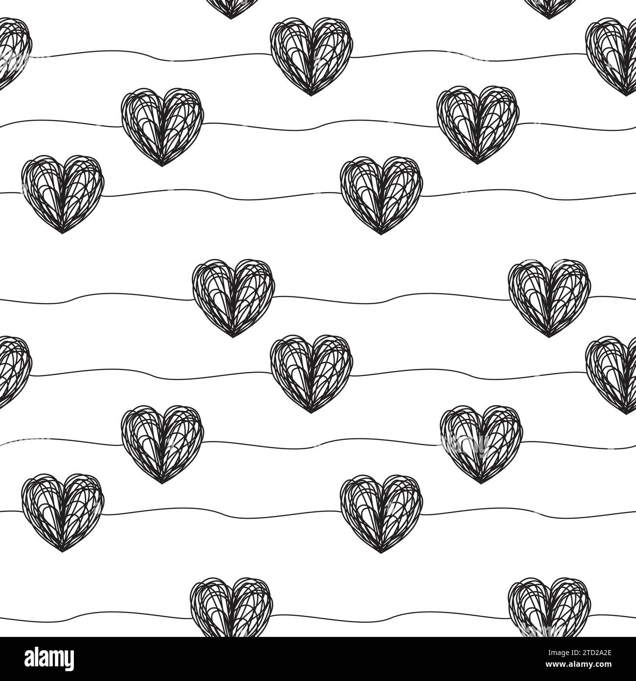 Lovely seamless pattern with hand drawn scribble hearts and stripes ...