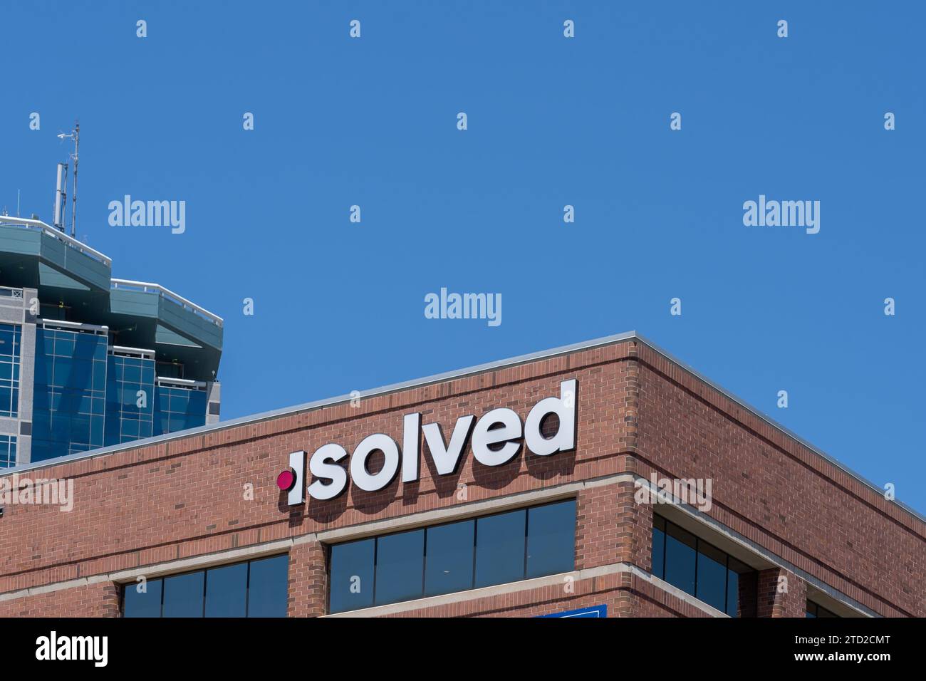 iSolved logo sign on the office building in Salt Lake City, Utah, USA Stock Photo