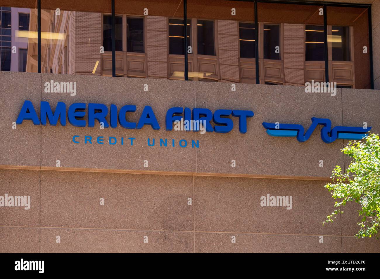 America First Credit Union sign on the building in downtown Salt Lake City, Utah, USA Stock Photo