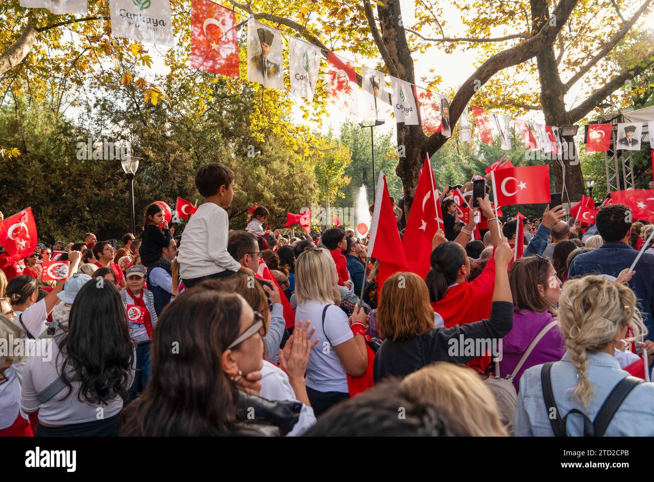 Ankara, Turkey - October 29, 2023:  People gather to celebrate the republican holiday Stock Photo