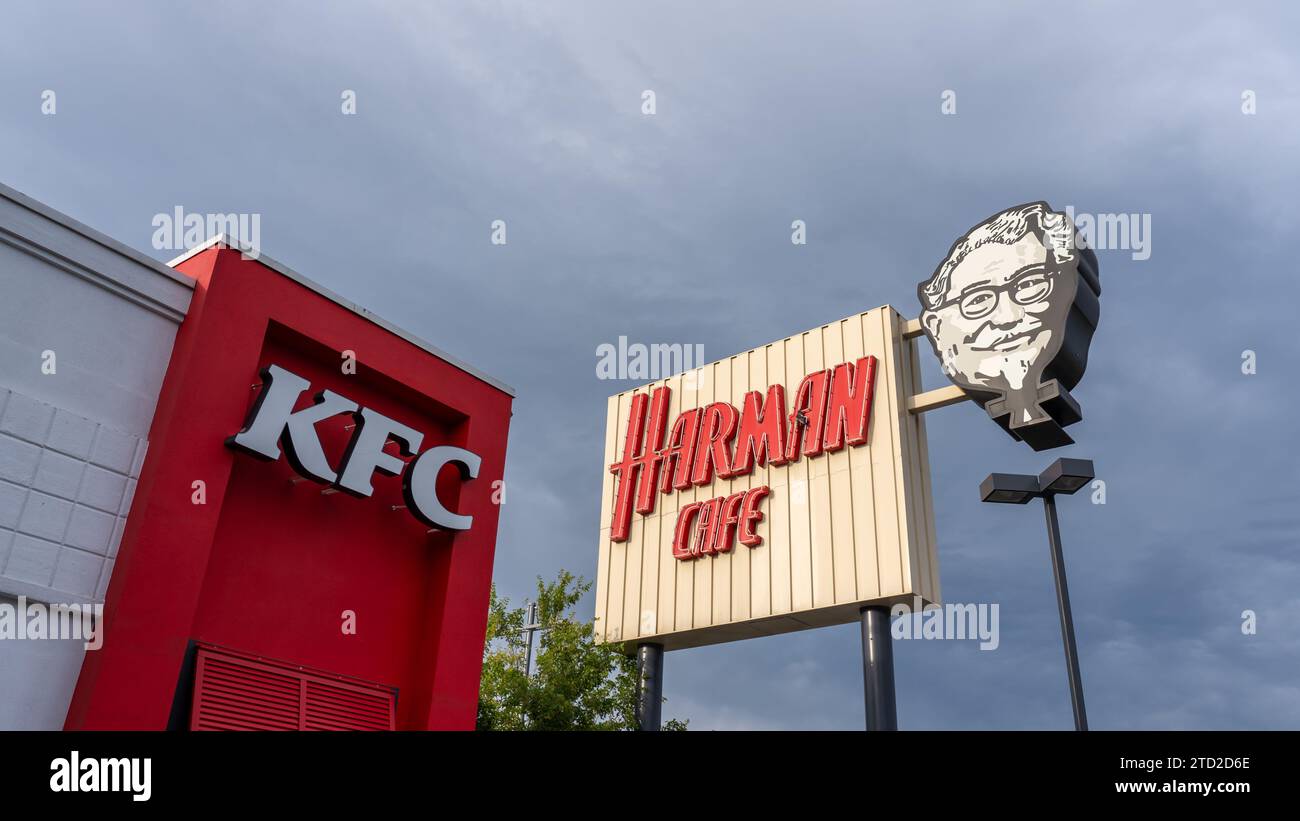 KFC and Harman Cafe sign at its World's First KFC (Kentucky Fried
