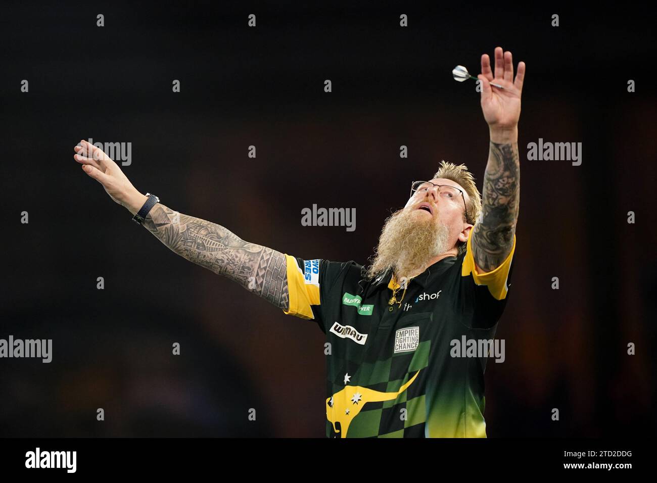 Nebrida Simon Whitlock reacts after beating Paolo Nebrida (not pictured) on day ...