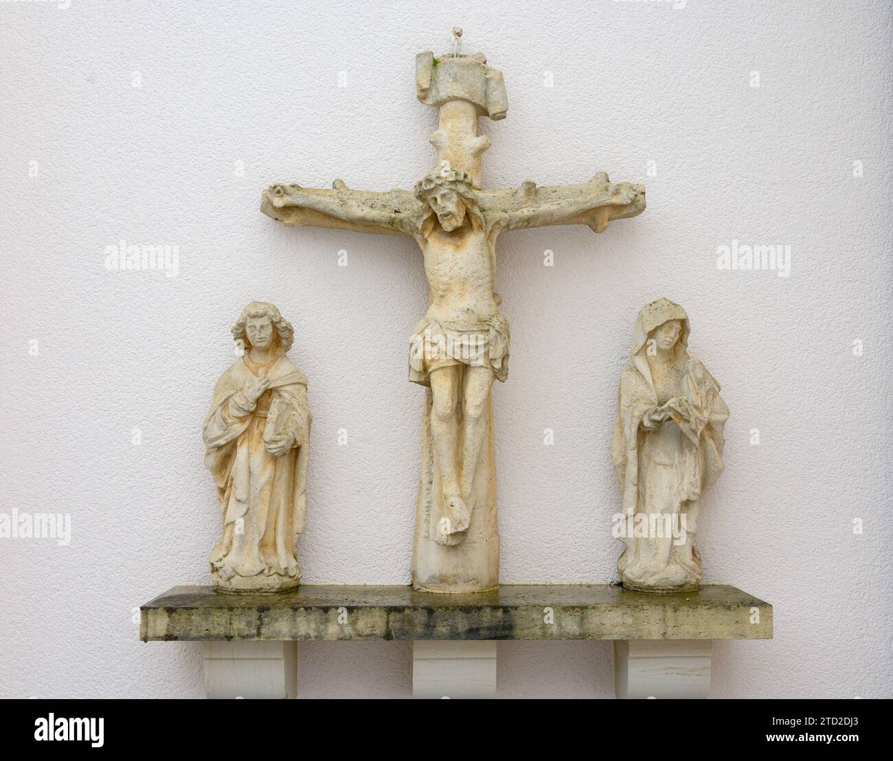 Sculpture of the Crucifixion. Église Saint-Laurent (St Lawrence's Church), Strassen, Luxembourg. Stock Photo