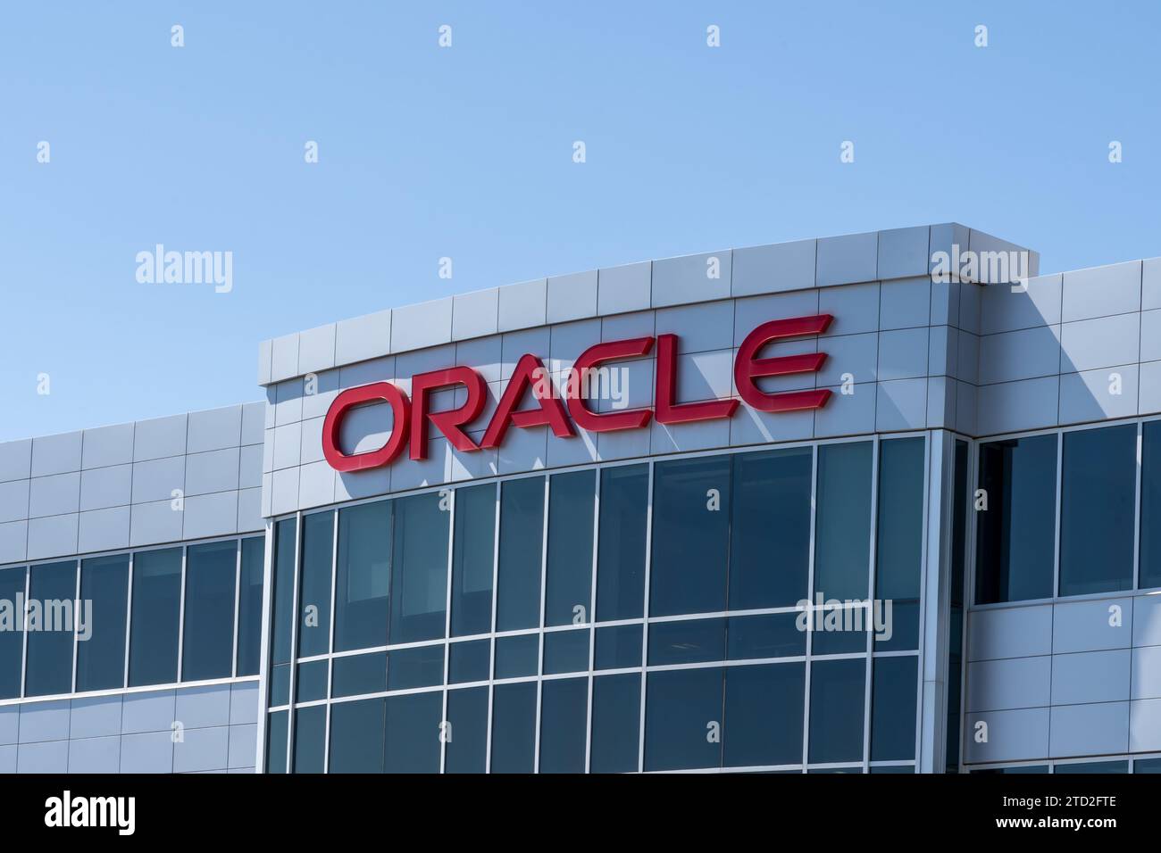 Close up of the Oracle sign on the office building in Lehi City, Utah, USA Stock Photo