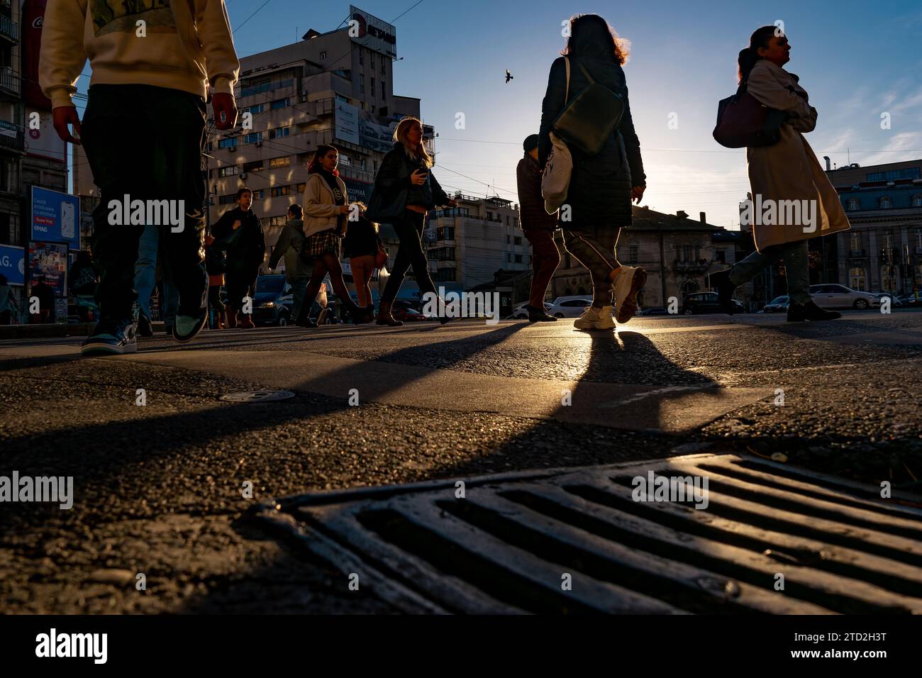 Bucharest, Romania - November 14, 2023: People cross the street in ...