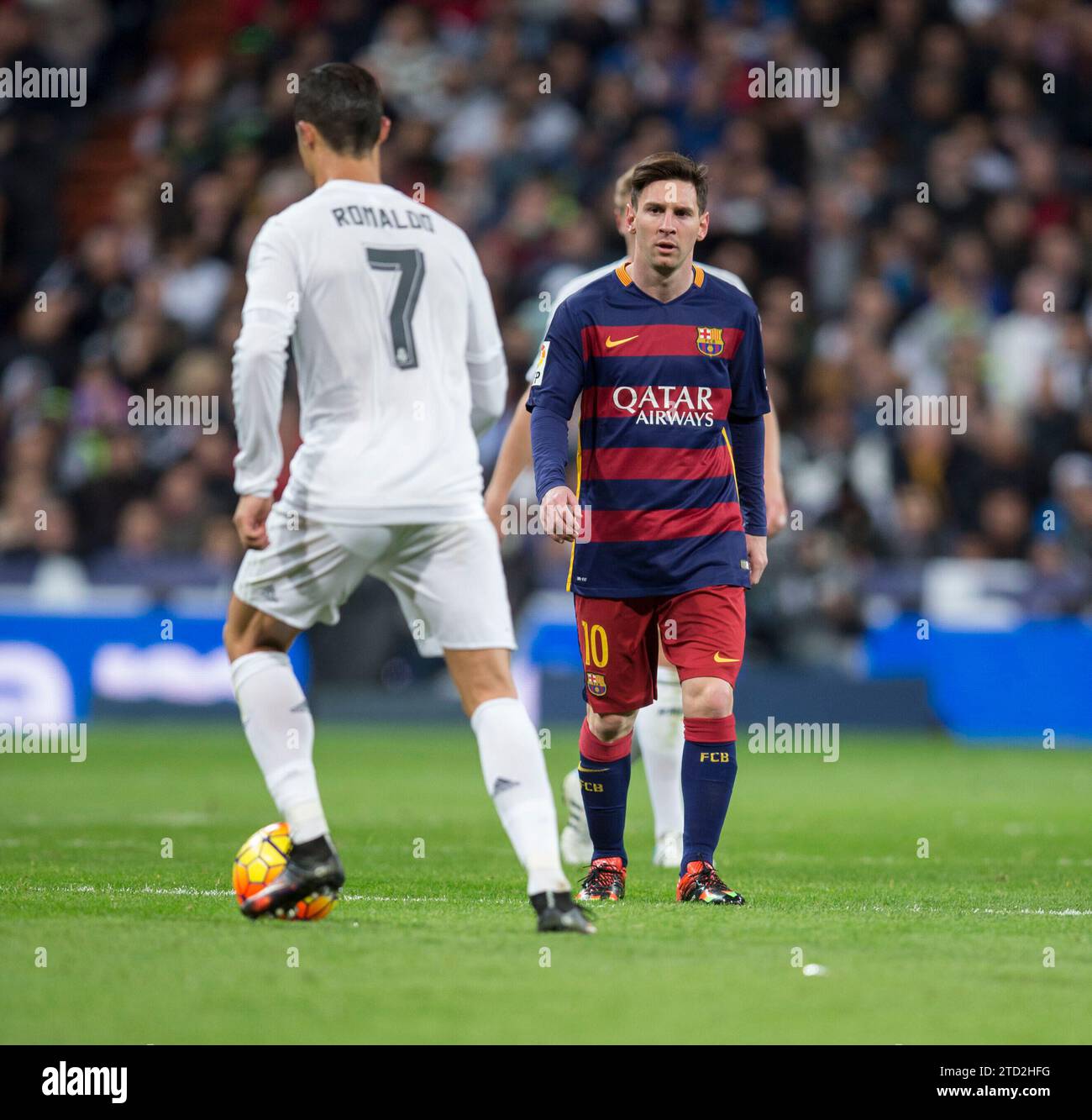 Madrid, 11/21/2015. League match played at the Santiago Bernabéu stadium, between Real Madrid and Fútbol Club Barcelona. In the image, Messi and Cristiano Ronaldo at a moment of the meeting. Photo: Ignacio Gil ARCHDC. Credit: Album / Archivo ABC / Ignacio Gil Stock Photo