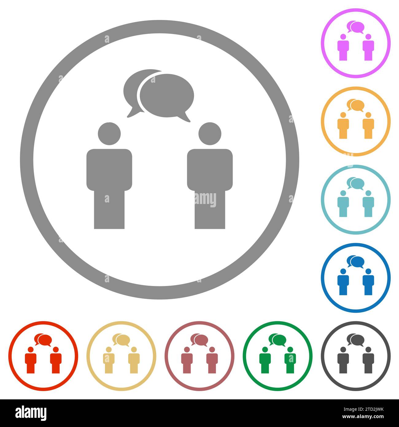 Two talking persons with oval bubbles solid flat color icons in round ...