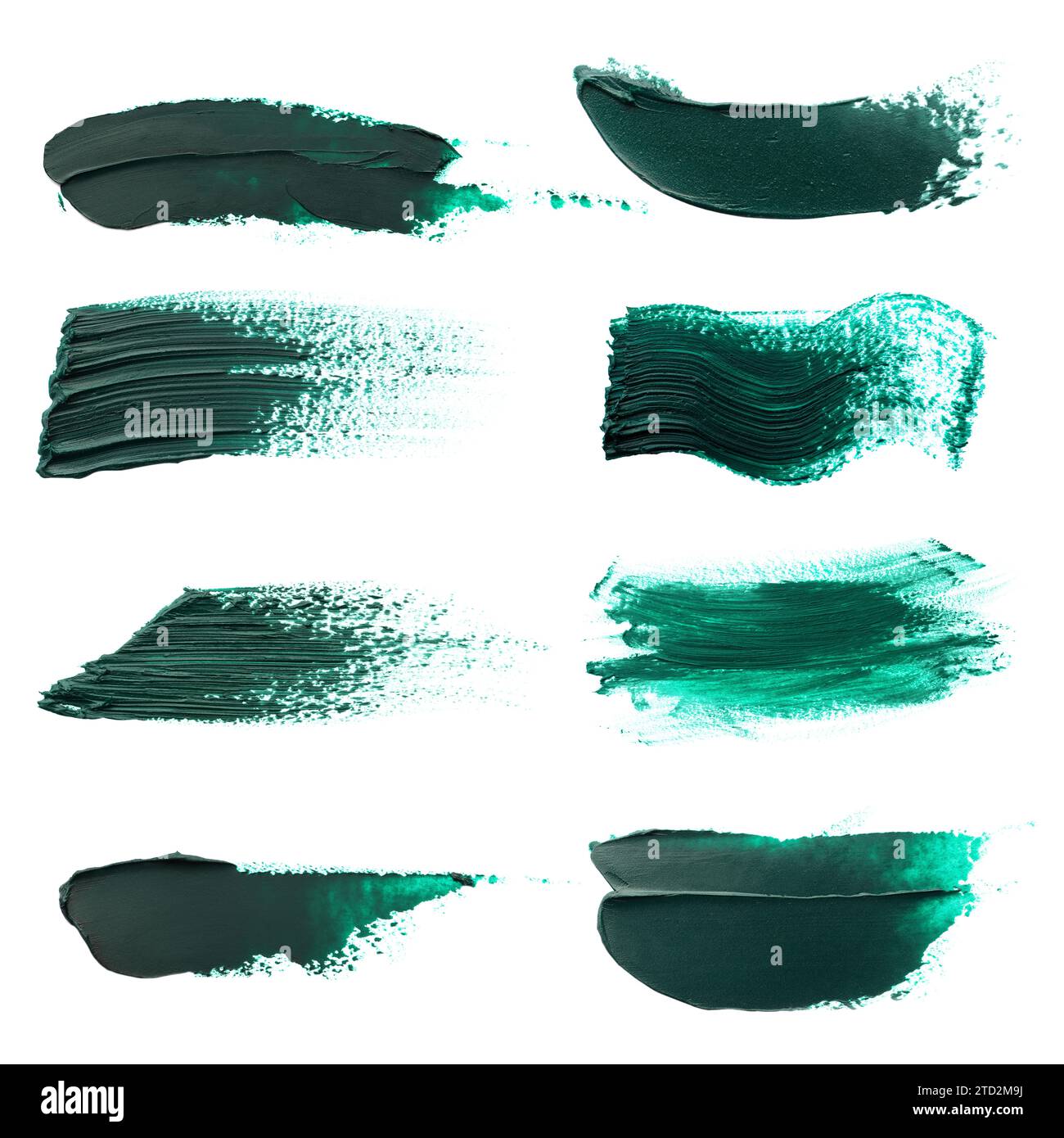 Dark green oil paint strokes isolated on white, top view Stock Photo