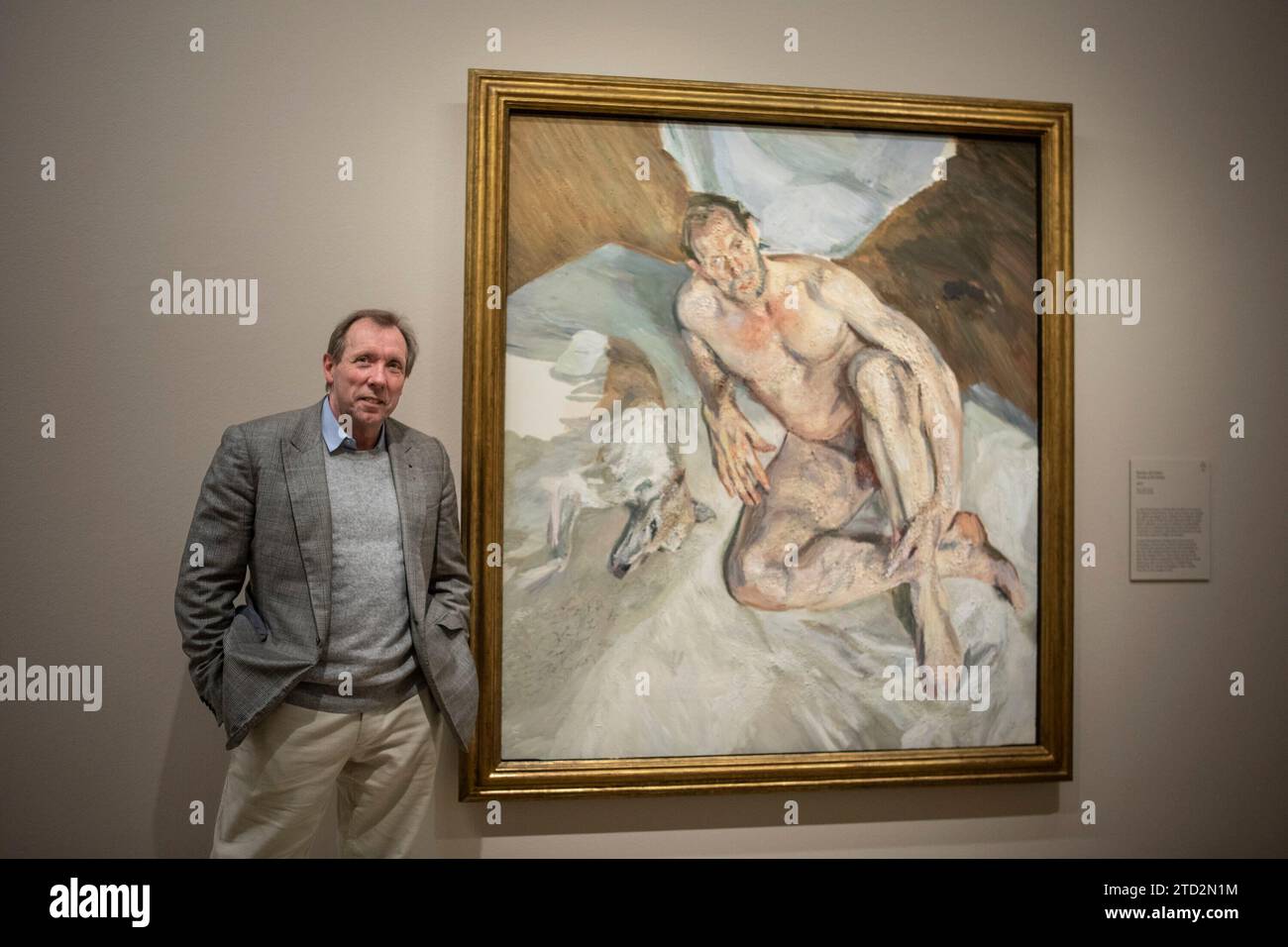 Madrid, 01/13/2023. Lucien Freud exhibition at the Thyssen Museum. In the image, David Dawson poses in front of Freud's last, unfinished painting. Photo: Isabel Permuy. ARCHDC. Credit: Album / Archivo ABC / Isabel B. Permuy Stock Photo