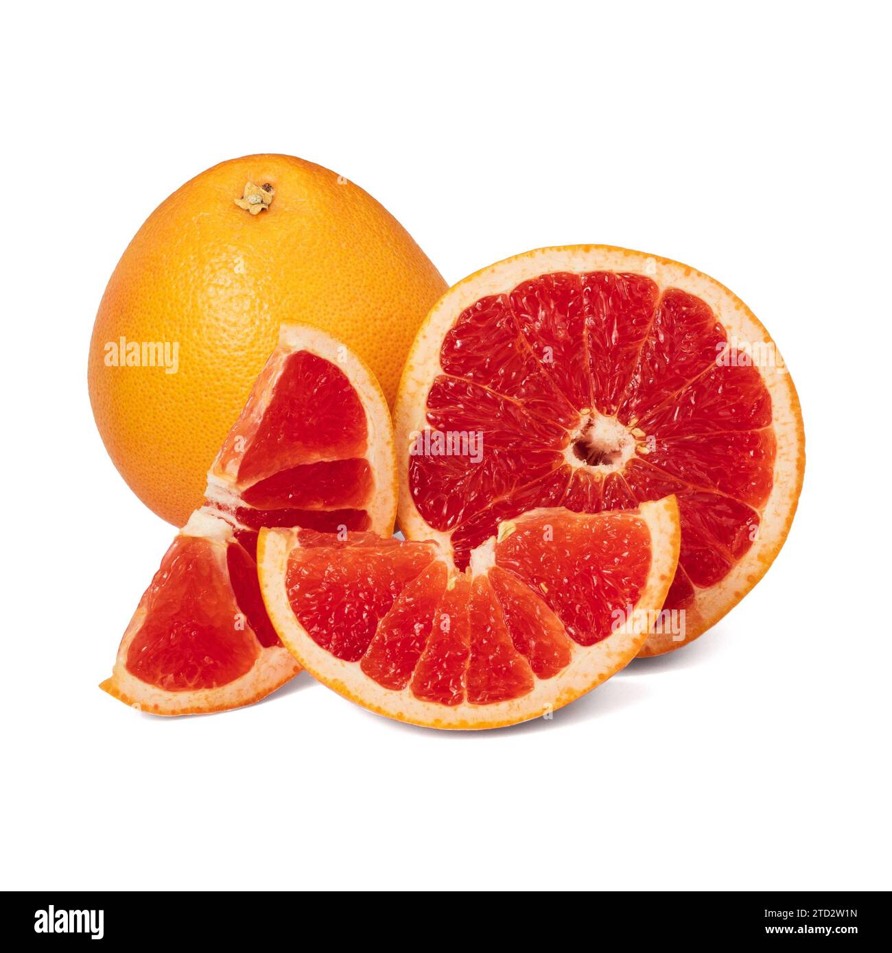 Pink ripe grapefruit slice on white isolated background Stock Photo