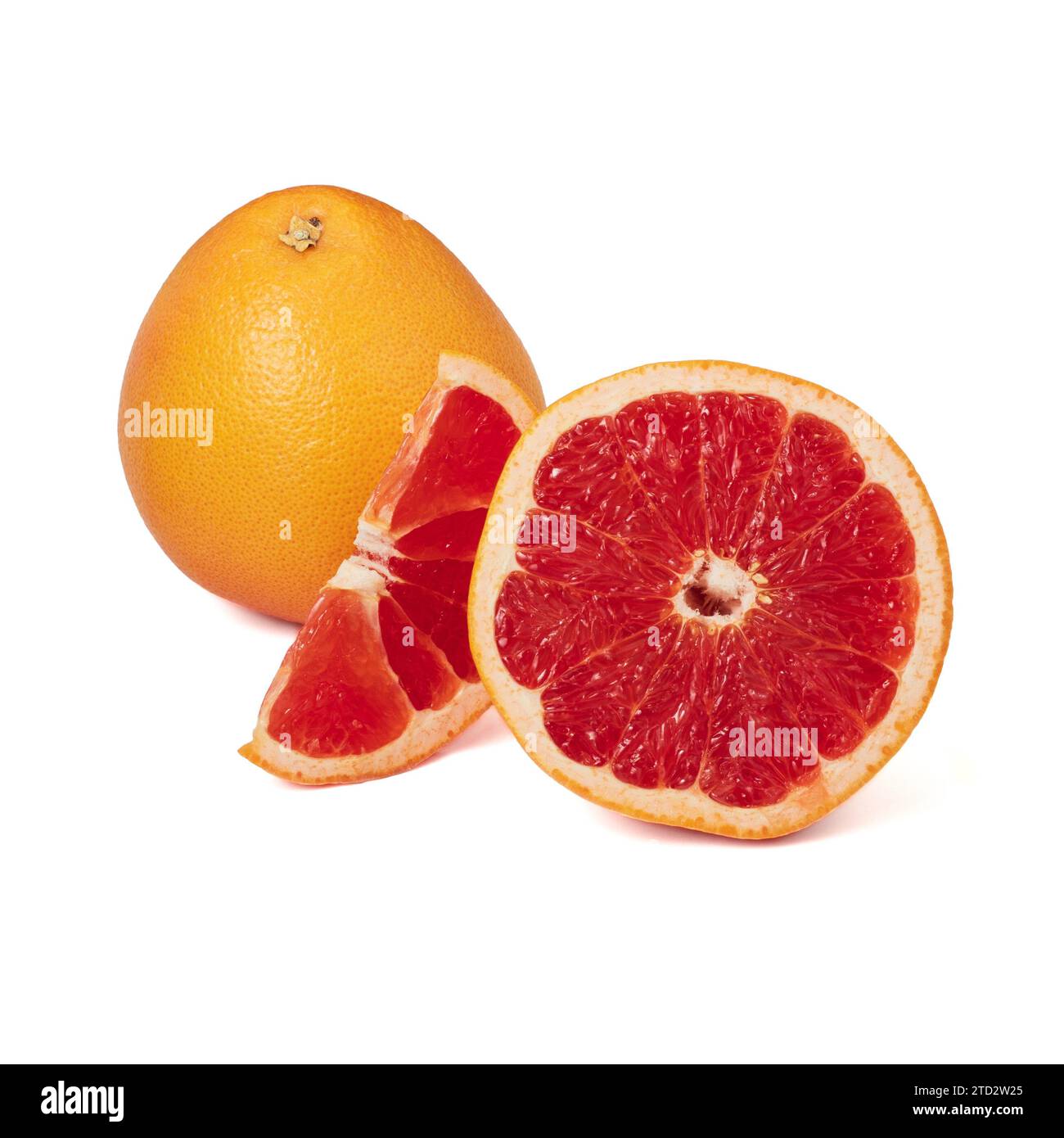Pink ripe grapefruit slice on white isolated background Stock Photo