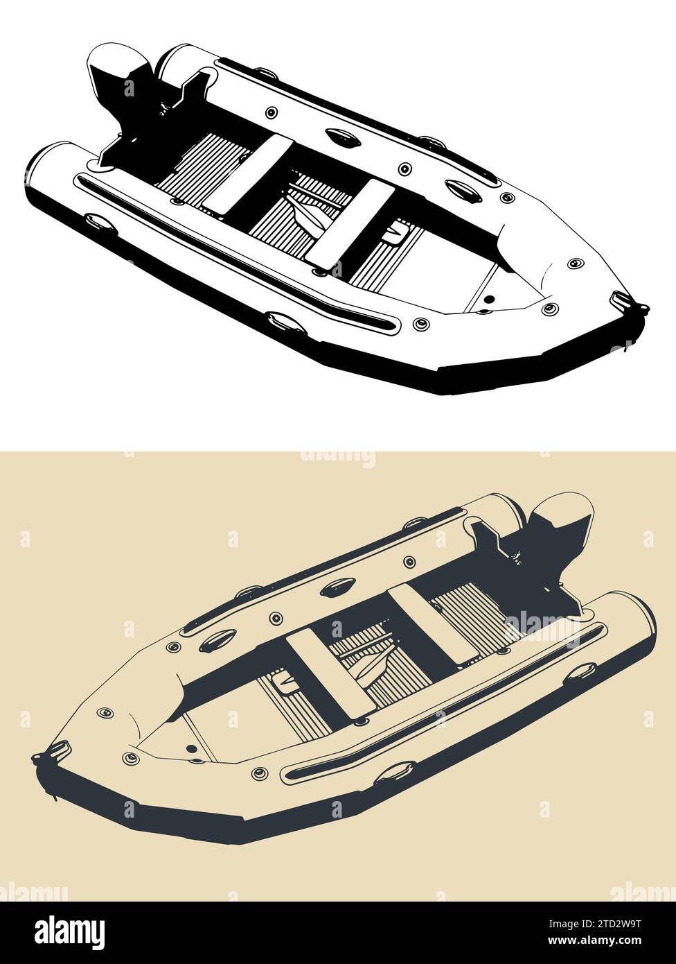 Stylized vector illustrations of inflatable motor boat Stock Vector