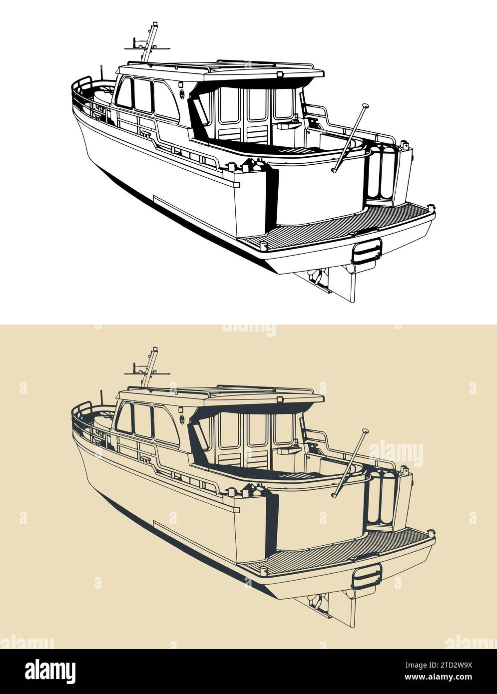 Stylized vector illustrations of motor yacht Stock Vector