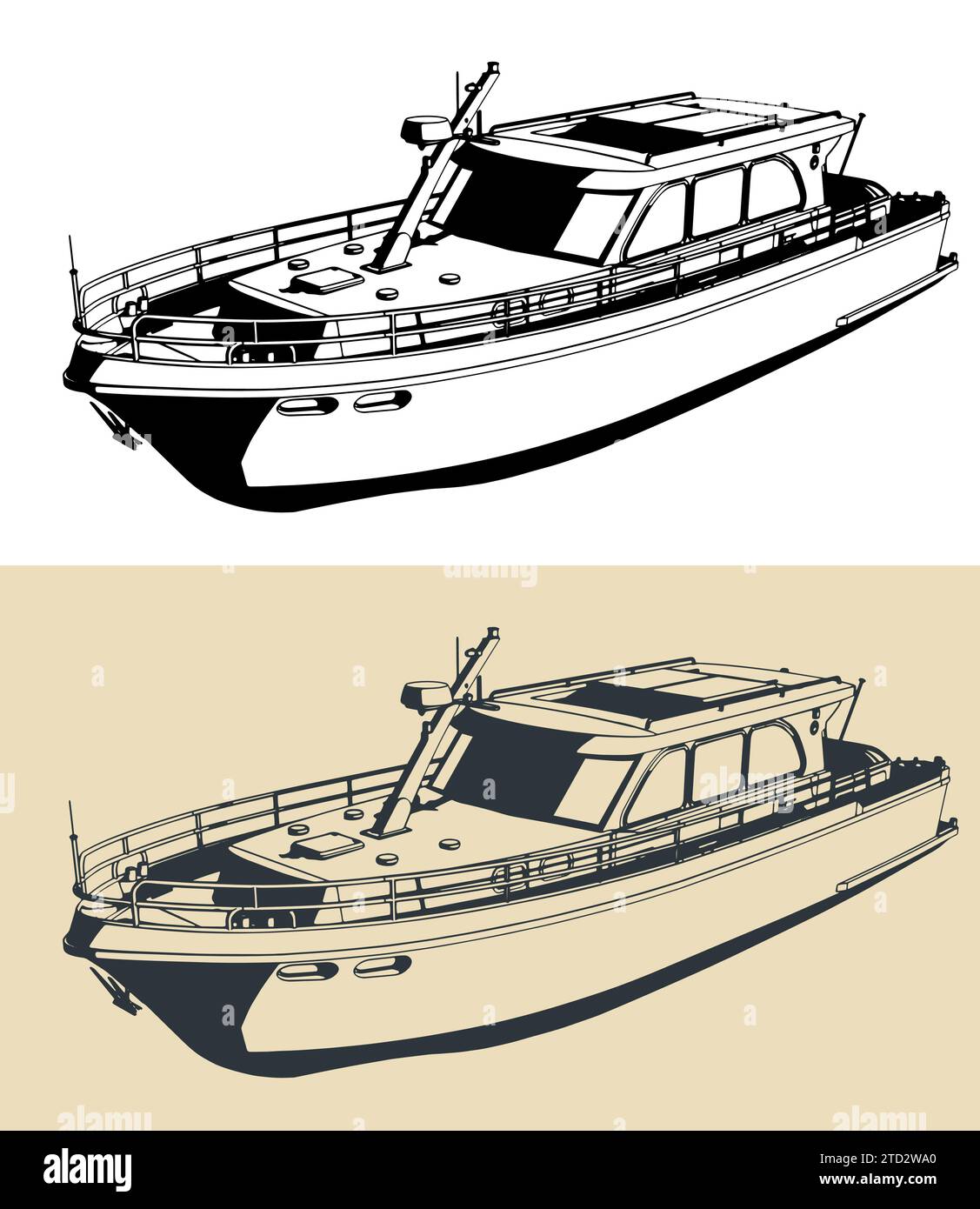 Stylized vector illustrations of motor yacht Stock Vector