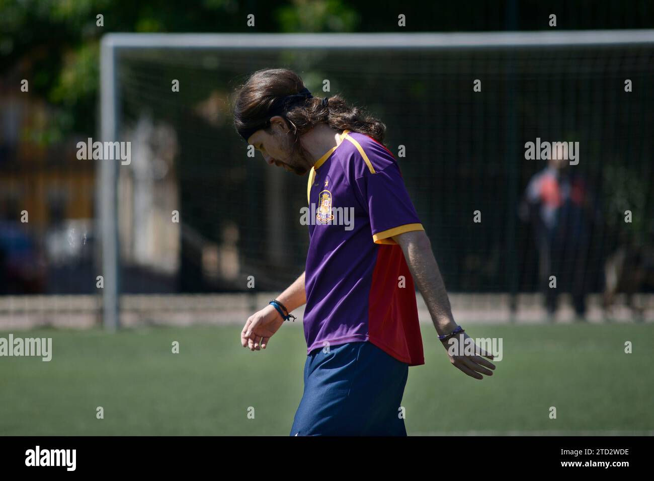 Madrid, 05/23/2015. Members of Podemos played a football game on the day of electoral reflection. In the image, Pablo Iglesias with a Spain shirt with the colors of the Second Republic. Photo: Maya Balanya ARCHDC. Credit: Album / Archivo ABC / Maya Balanya Stock Photo