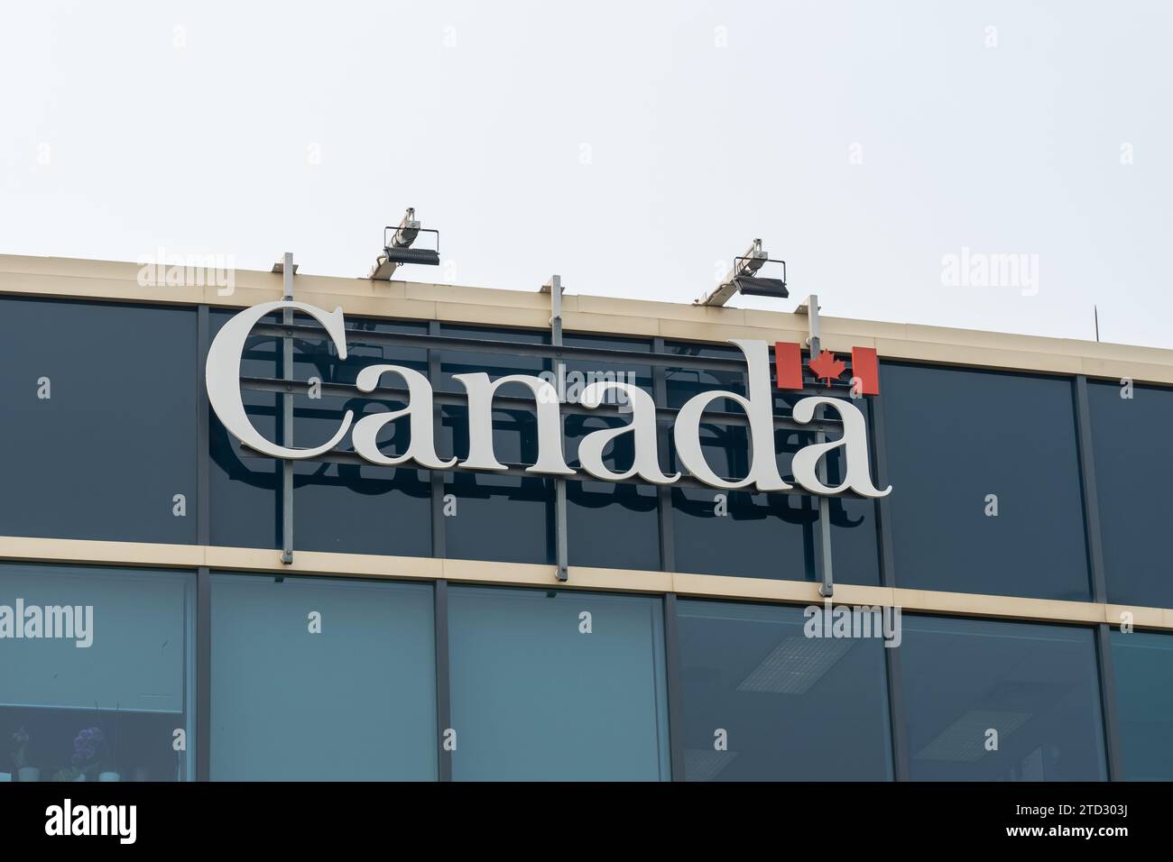 A Government of Canada logo sign on the building. Edmonton, Alberta