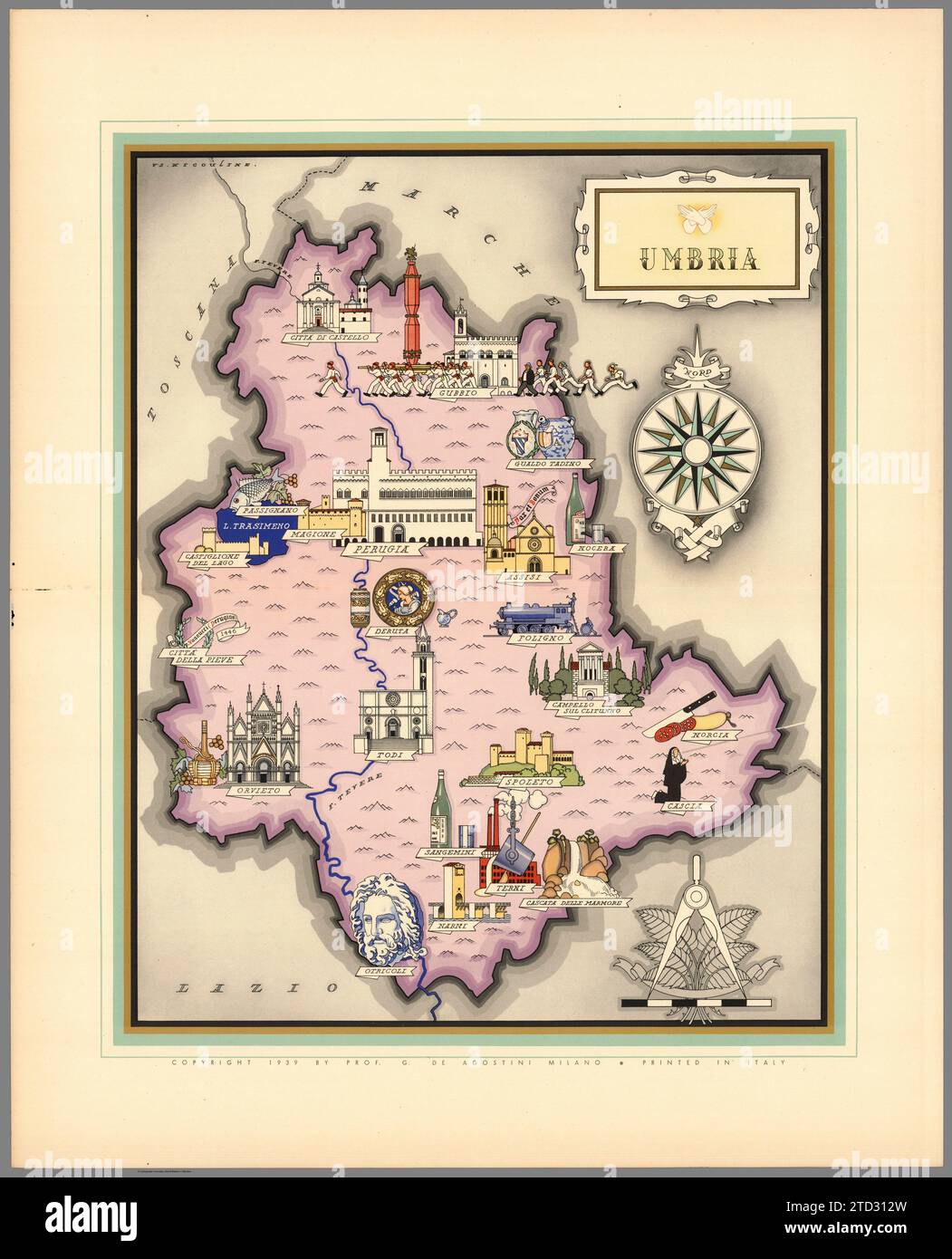 Illustrated Map Of Umbria Italy Towns And Cities Labelled From Illustrated Map Of Umbria Italy Towns And Cities Labelled From Italia By Giovanni De Agostini Artwork By Vsevolod Petrovic Nicouline Publicatio 2TD312W 