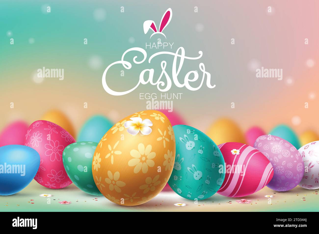 Happy easter eggs vector design. Eater eggs hunt greeting card with ...