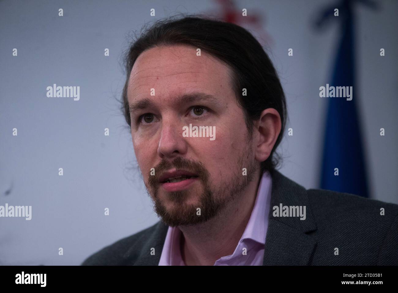 Madrid, 05/07/2019. Press conference by the leader of Unidas Podemos Pablo Iglesias at the Moncloa Palace after meeting with the President of the Government Pedro Sánchez. Photo: Ángel de Antonio archdc. Credit: Album / Archivo ABC / Ángel de Antonio Stock Photo