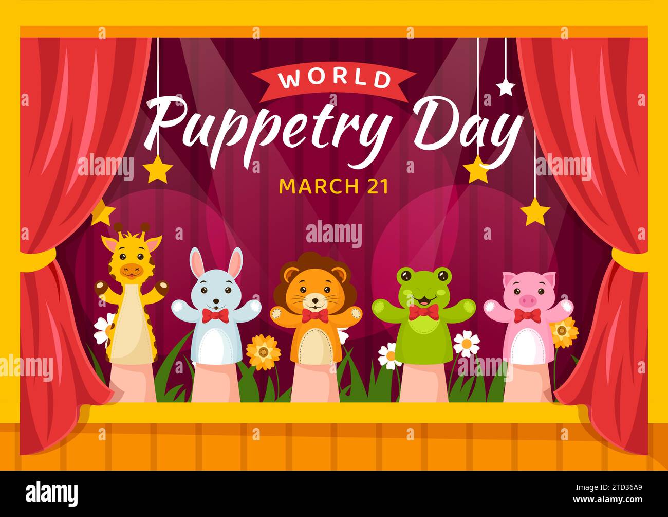 World Puppetry Day Vector Illustration on March 21 for Puppet Festivals